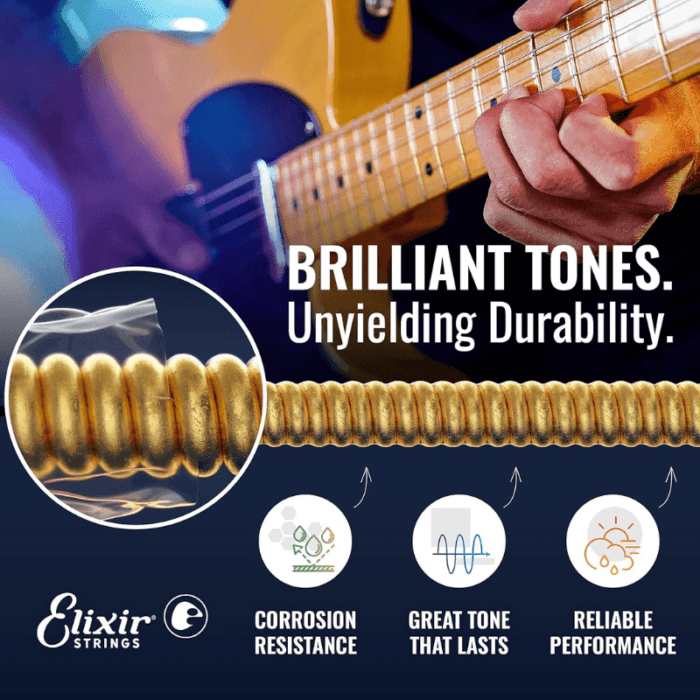 Elixir 6 String Electric Guitar Strings, Light Top Heavy Bottom 10-52, Nanoweb Coating 10/52 - Image 3