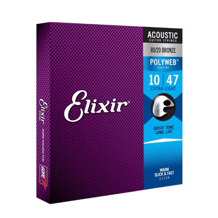 Elixir Strings Acoustic Guitar Strings, 6 String, Extra Light POLYWEB Coating 10/47 - Image 1