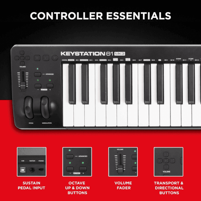 M-Audio Keystation 61MK3 | 61-Key USB MIDI Keyboard Controller with Pitch/Modulation Wheels, Free App Lessons and Software Production Suite - Image 3