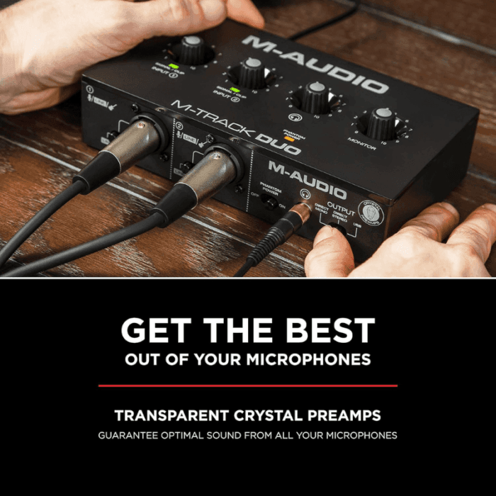 M-AUDIO M-Track Duo 48-KHz, 2-channel USB Audio Interface with 2 Combo Inputs with Crystal Preamps, and Phantom Power - Image 5