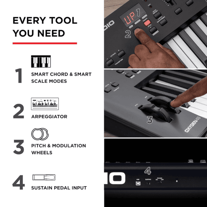 M-Audio Oxygen 49 V - 49 Key USB MIDI Keyboard Controller With Beat Pads, Smart Chord & Scale Modes, Arpeggiator and Software Suite Included - Image 7