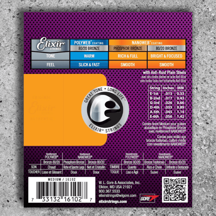 Elixir Strings Acoustic Phosphor Bronze Strings NANOWEB Coating, 6-String, Medium 13/56 - Image 2
