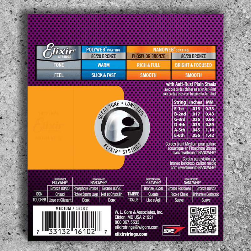 Untitled-design-4-72.png Elixir Strings Acoustic Phosphor Bronze Strings NANOWEB Coating, 6-String, Medium 13/56 - Image 2