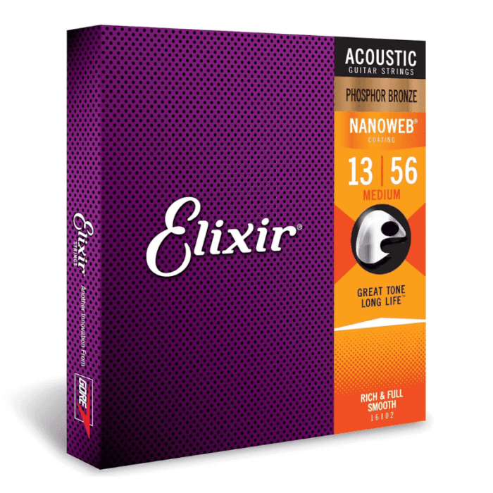 Elixir Strings Acoustic Phosphor Bronze Strings NANOWEB Coating, 6-String, Medium 13/56 - Image 1